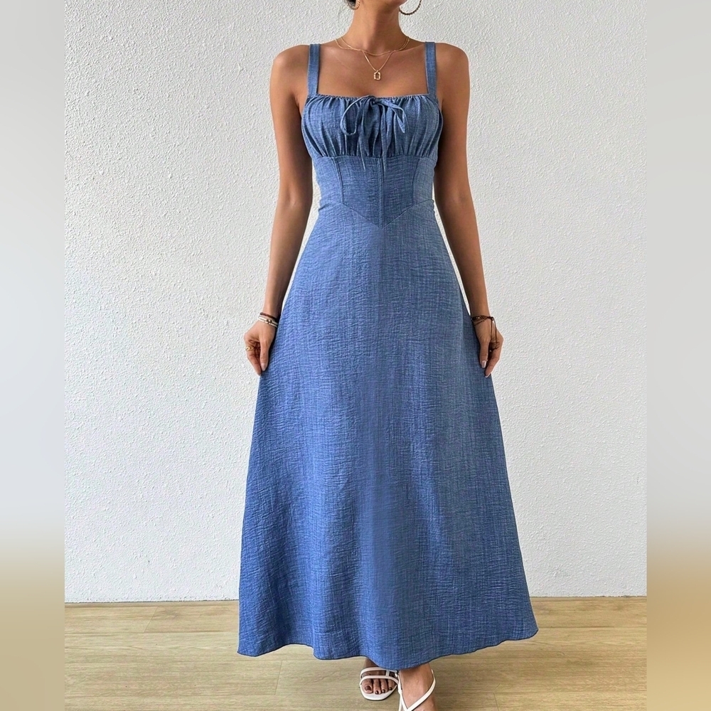 Pleated Bust Tie Strap Cami Dress - Picture 2 of 5